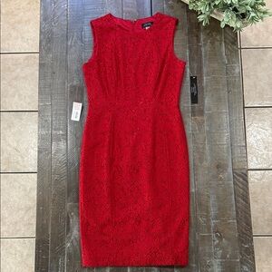 Tahari ASL Lipstick Red Floral Lace Sheath Dress NWT Size 6